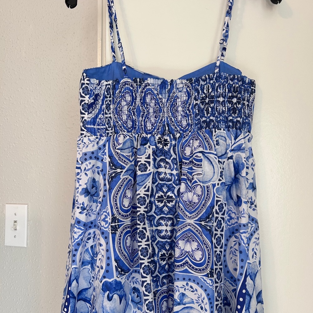 Caroline Constas Maxi Dress Blue Tile Print Size Small 100% Cotton Designer NWT - Picture 7 of 13